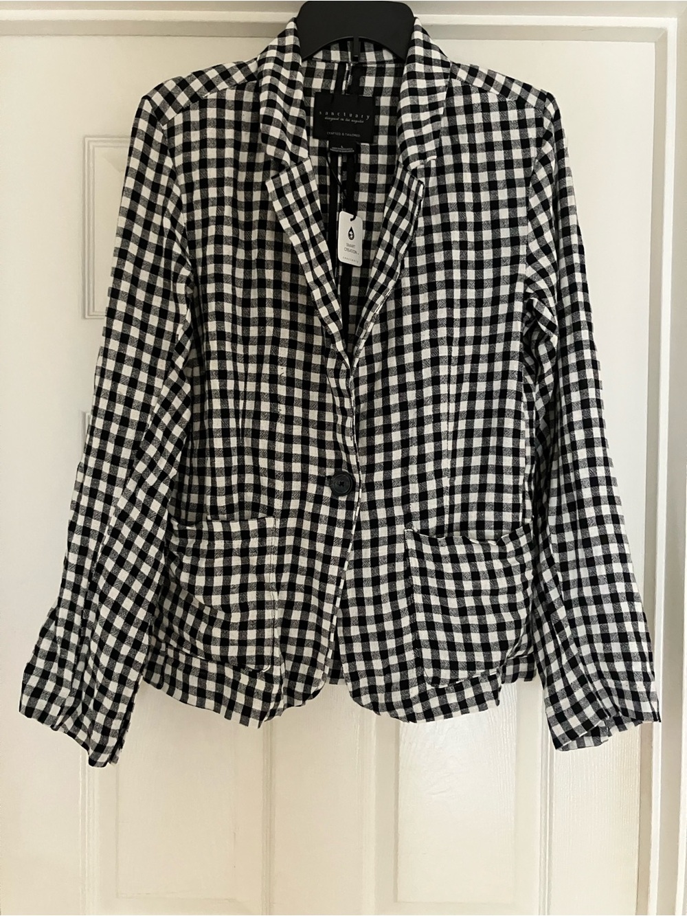 SANCTUARY Black and White Checkered Linen Blend Blazer Jacket Large L NEW NWT - Picture 8 of 13
